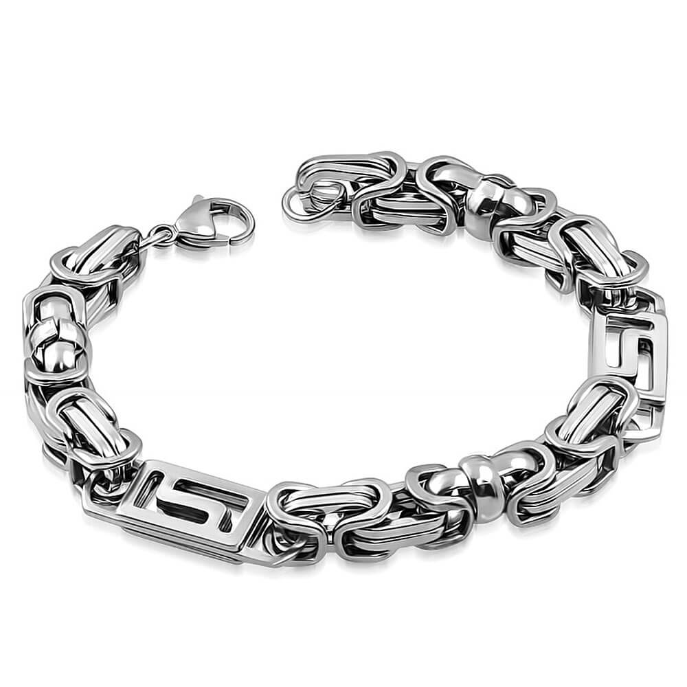 Grovt stålarmband med länkar. Bredd länk cirka 8 mm, bredd brickor cirka 10 mm.
