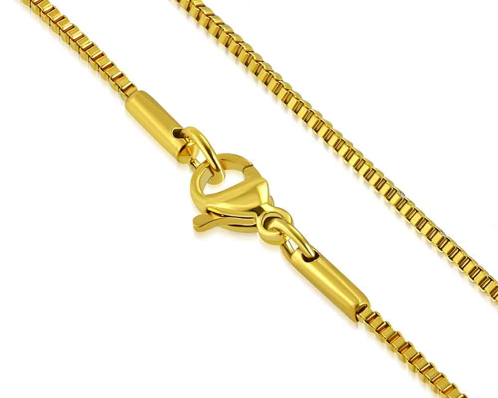 Guldfärgad kedja i stål.