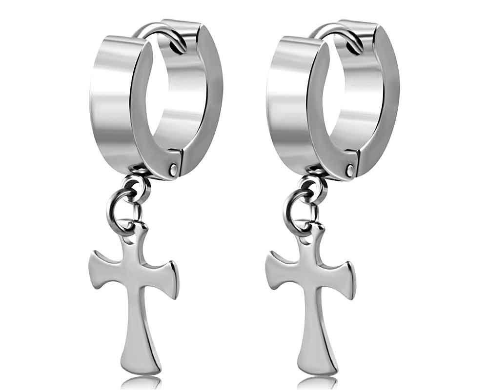 Hoops örhängen med kors. Hoopstorlek cirka 14x4 mm.