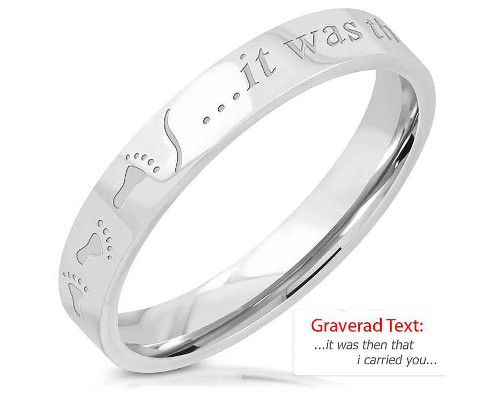 Stålring med text "it was then that I carried you"
