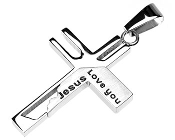 Stålkors med texten "Jesus love you"