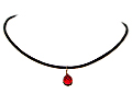 Halsband med en svart läderrem och med en röd halvädelsten som hänge.