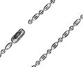 Kedja i stål. Tjocklek cirka 1,5 mm.