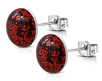 Mörkröda örhängen. Diameter cirka 8 mm.