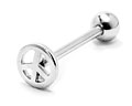Piercing i stål med fredsmärke. Tjocklek cirka 1,6 mm, längd cirka 18 mm.