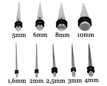 Stavtöjningspiercing 1,6-10 mm. Pris per storlek.